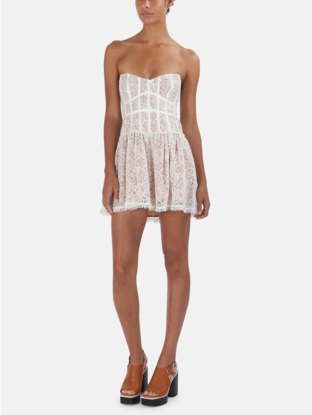 For Love & Lemons Jelena Lace Strapless Mini Dress White Nude Bridal Size M